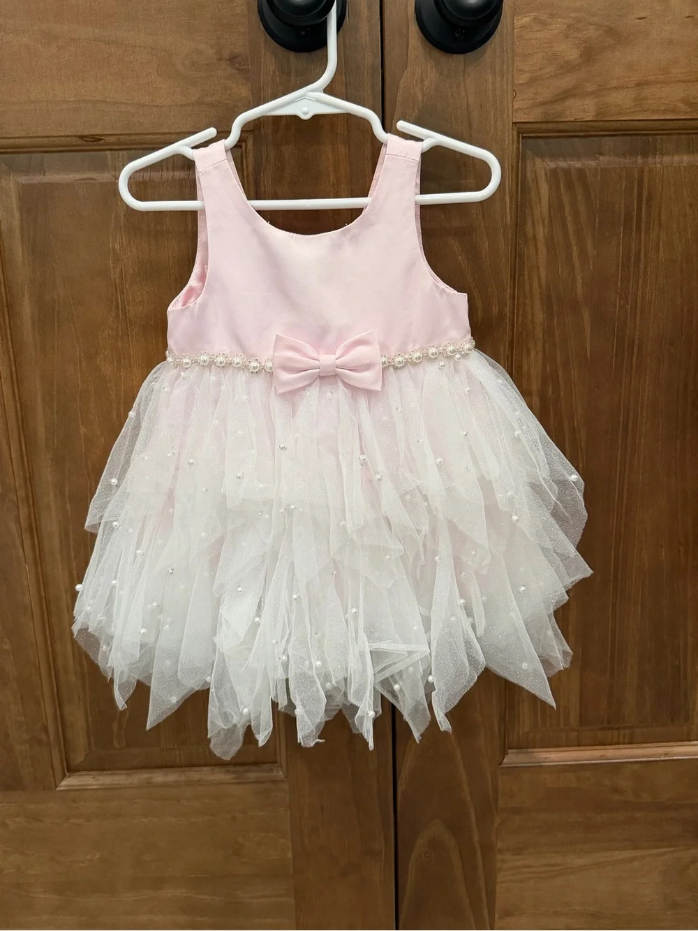 American Princess Toddler Pink & White Tulle Pearl Bow Formal Dress, 18 Months